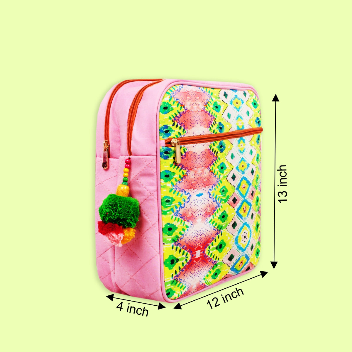 Printed Backpack- Pink Ikkat