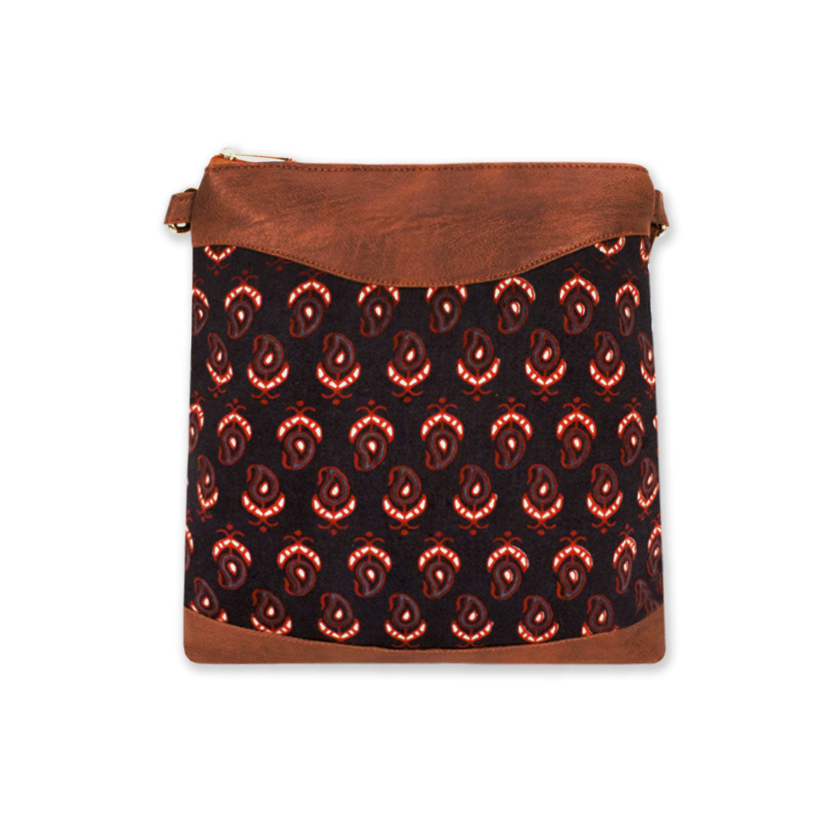Black Buta Block Printed Messenger Bag