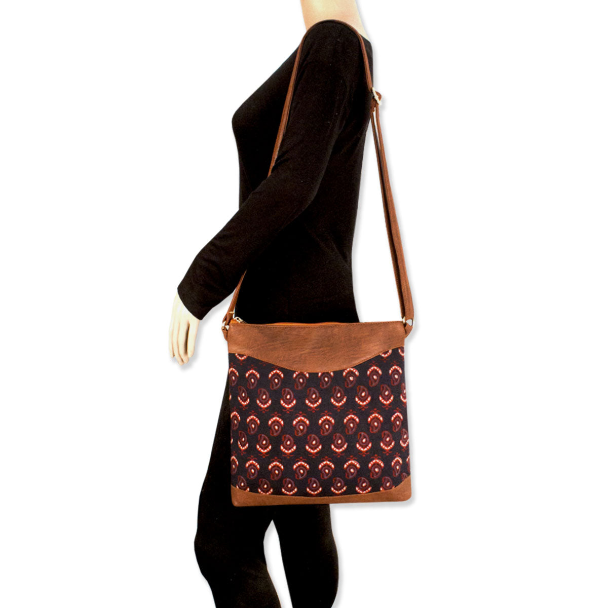 Black Buta Block Printed Messenger Bag