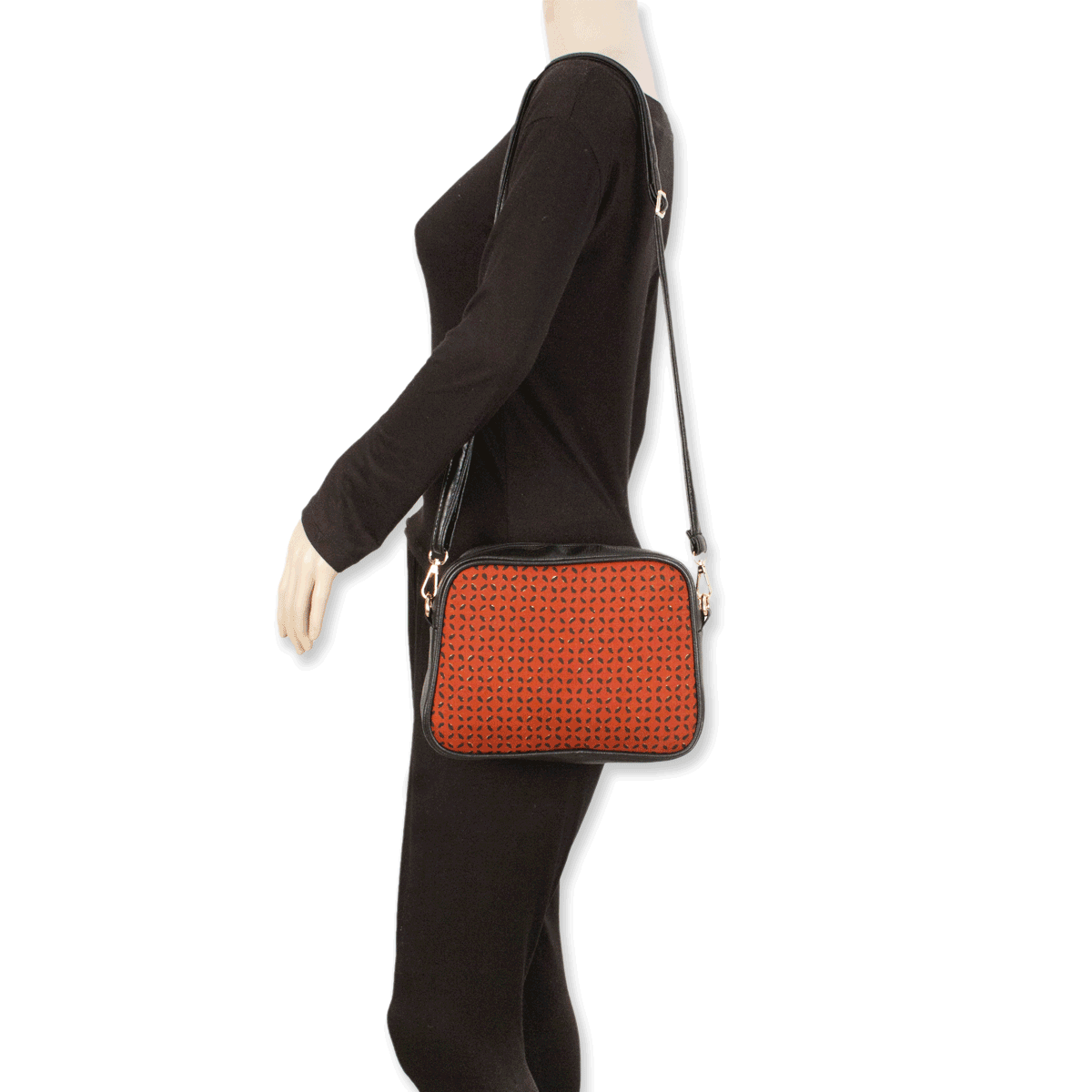 Black Petals Block printed Box Sling Bag