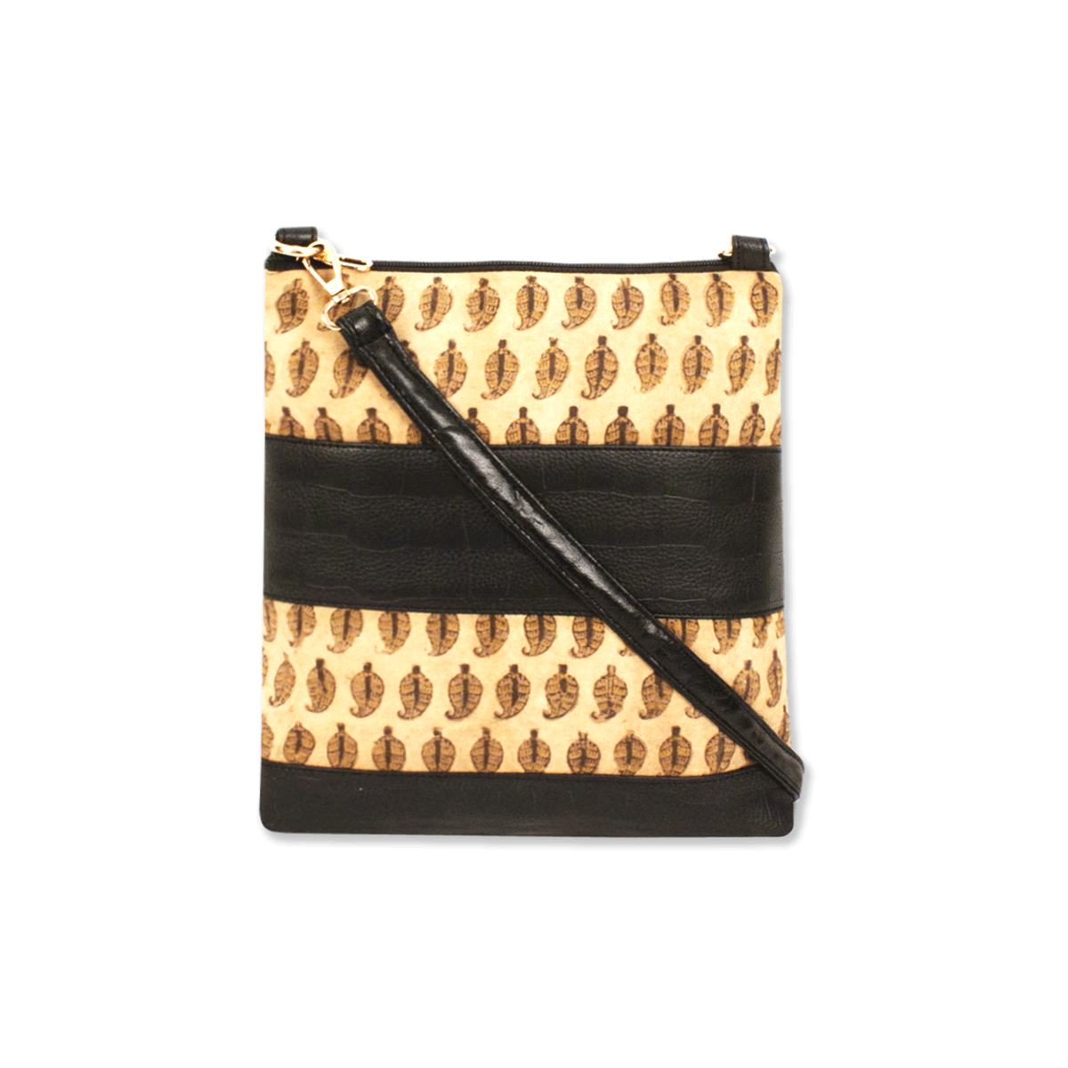 Brown Leaves Block Printed Sling Bag