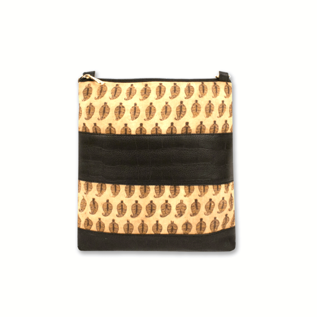 Brown Leaves Block Printed Sling Bag