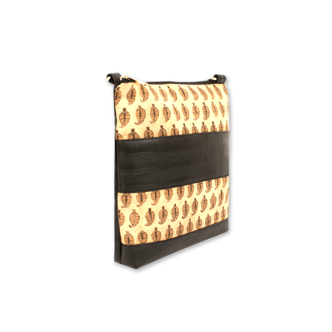 Brown Leaves Block Printed Sling Bag