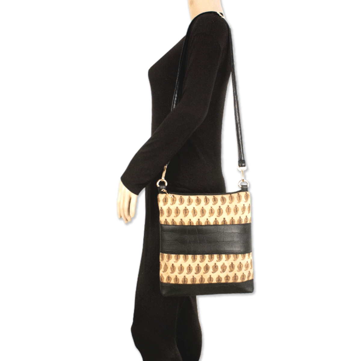 Brown Leaves Block Printed Sling Bag