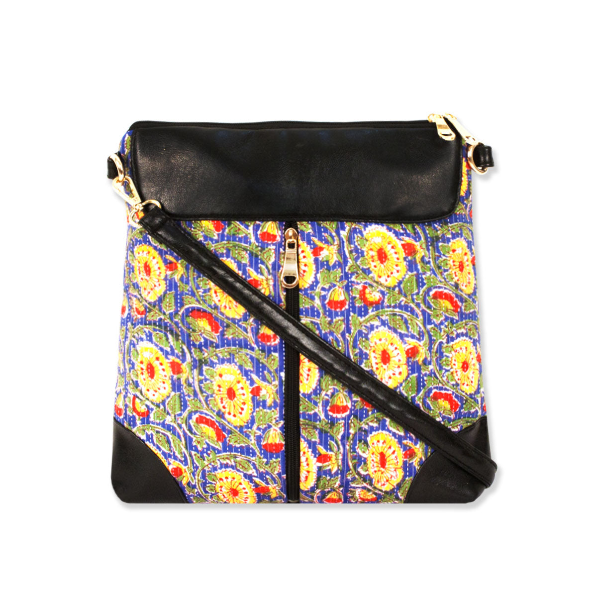 Blue Floral Printed Messenger Bag