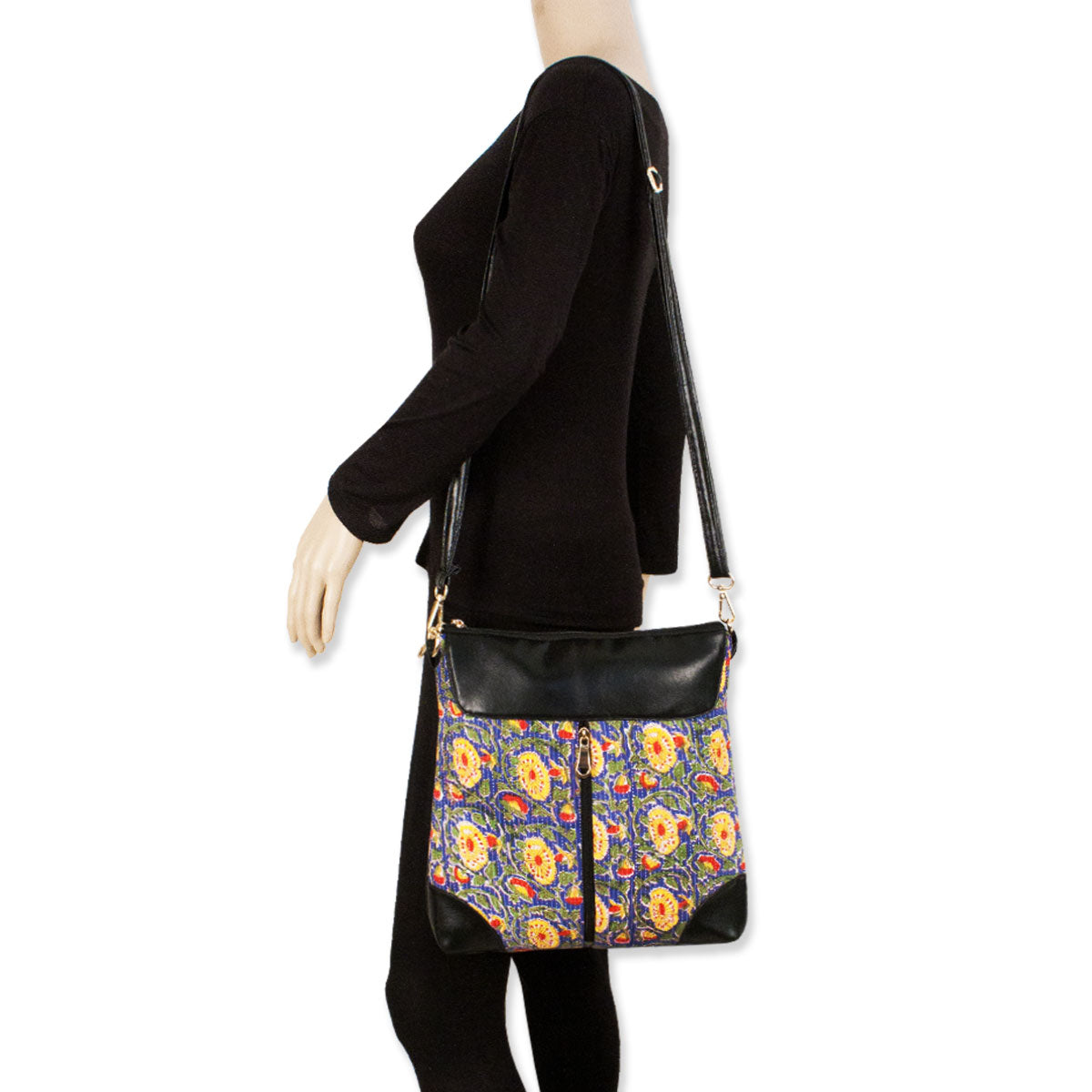 Blue Floral Printed Messenger Bag