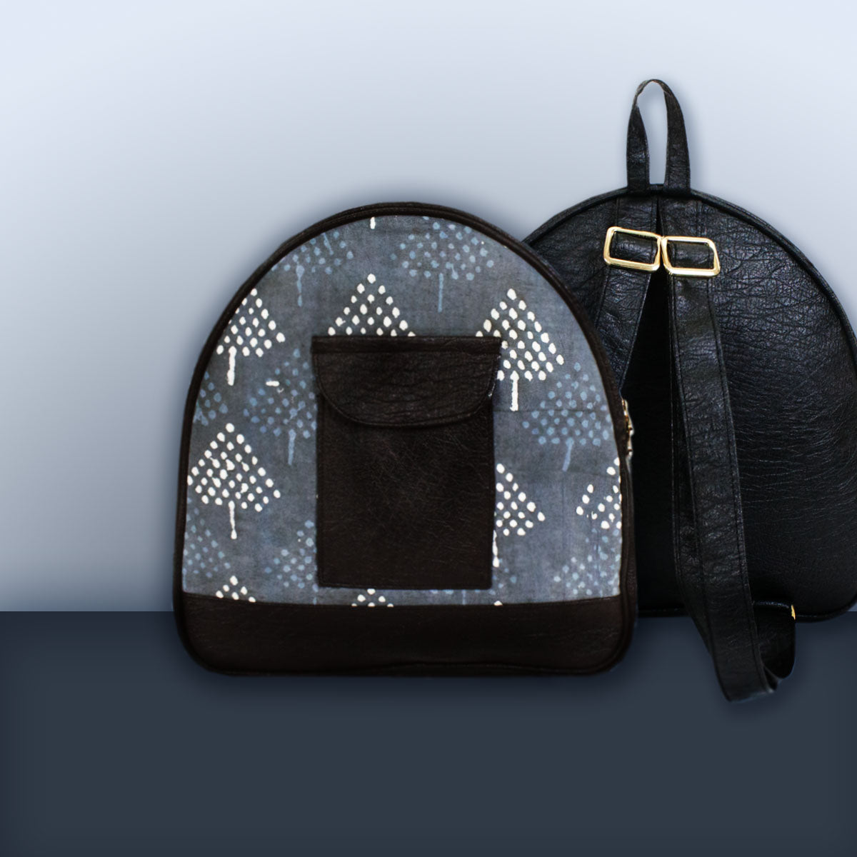 Blue Pine Block-printed Backpack
