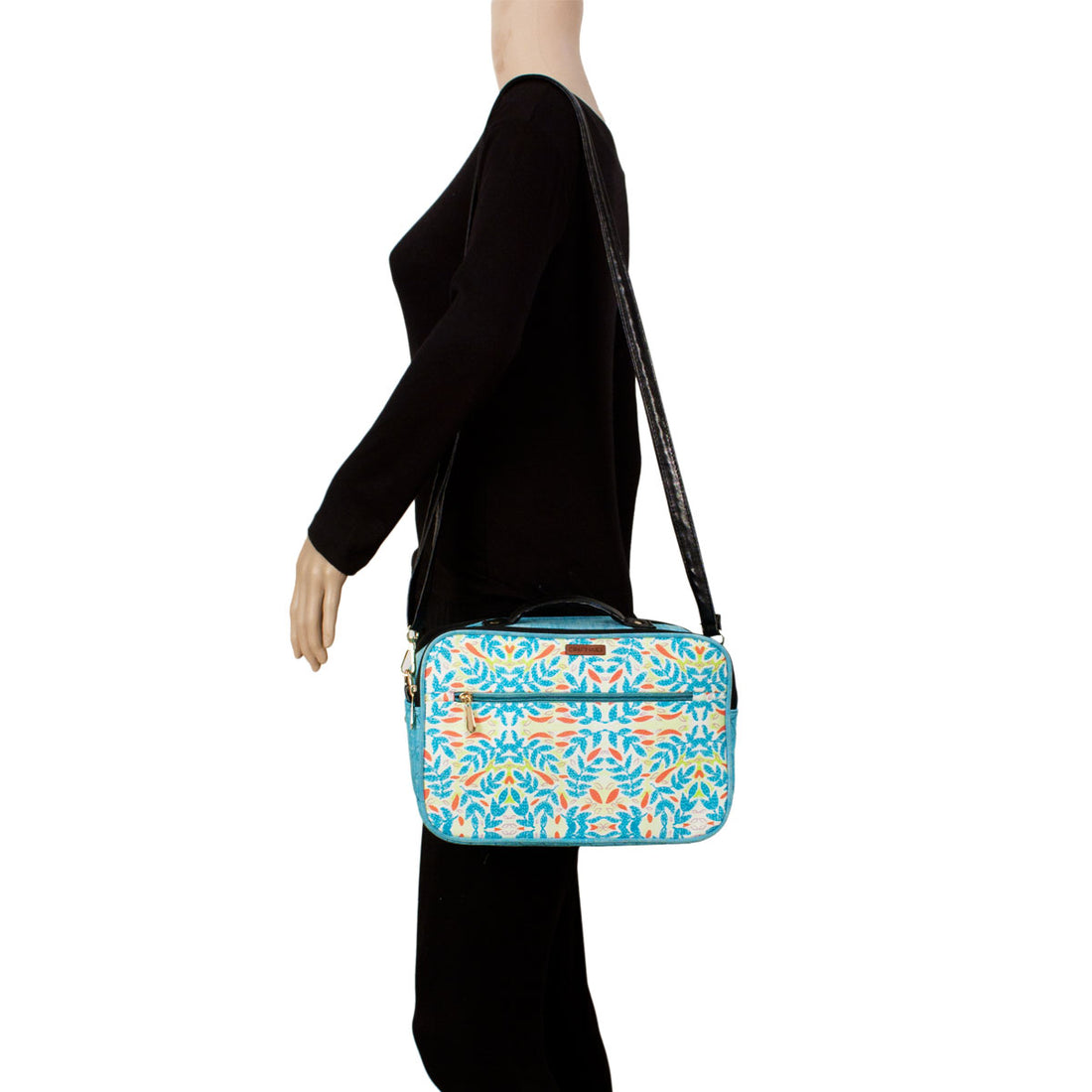 Blue Flowers Double Side Print Box Sling Bag