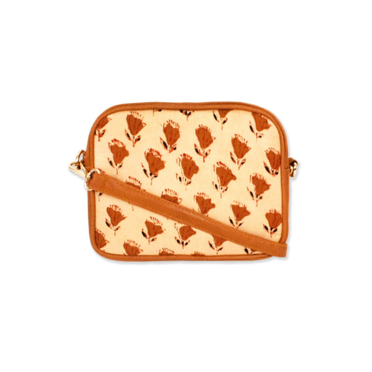 Brown Flowers Block printed Box Sling Bag