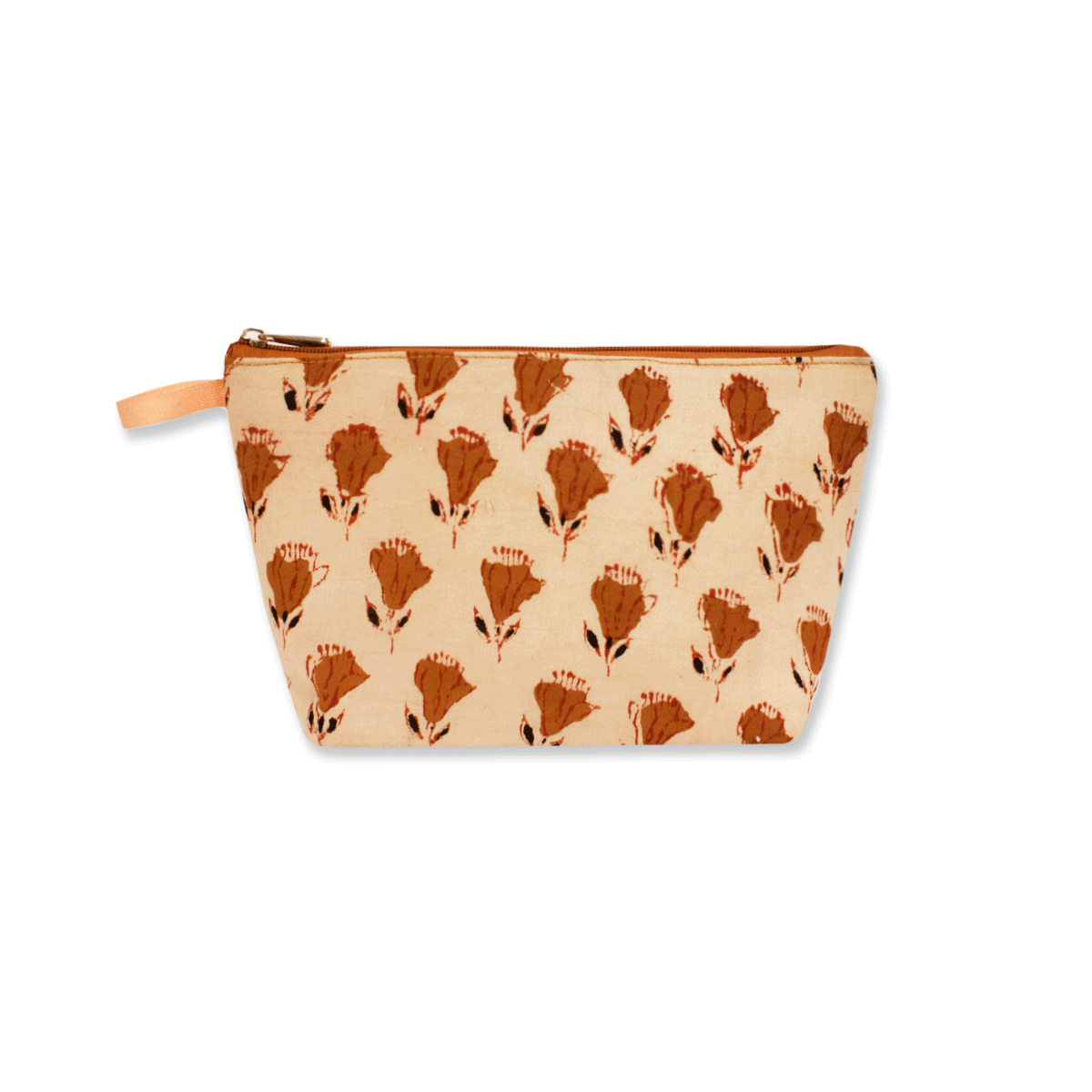 Brown Tulips Block Printed Pouch