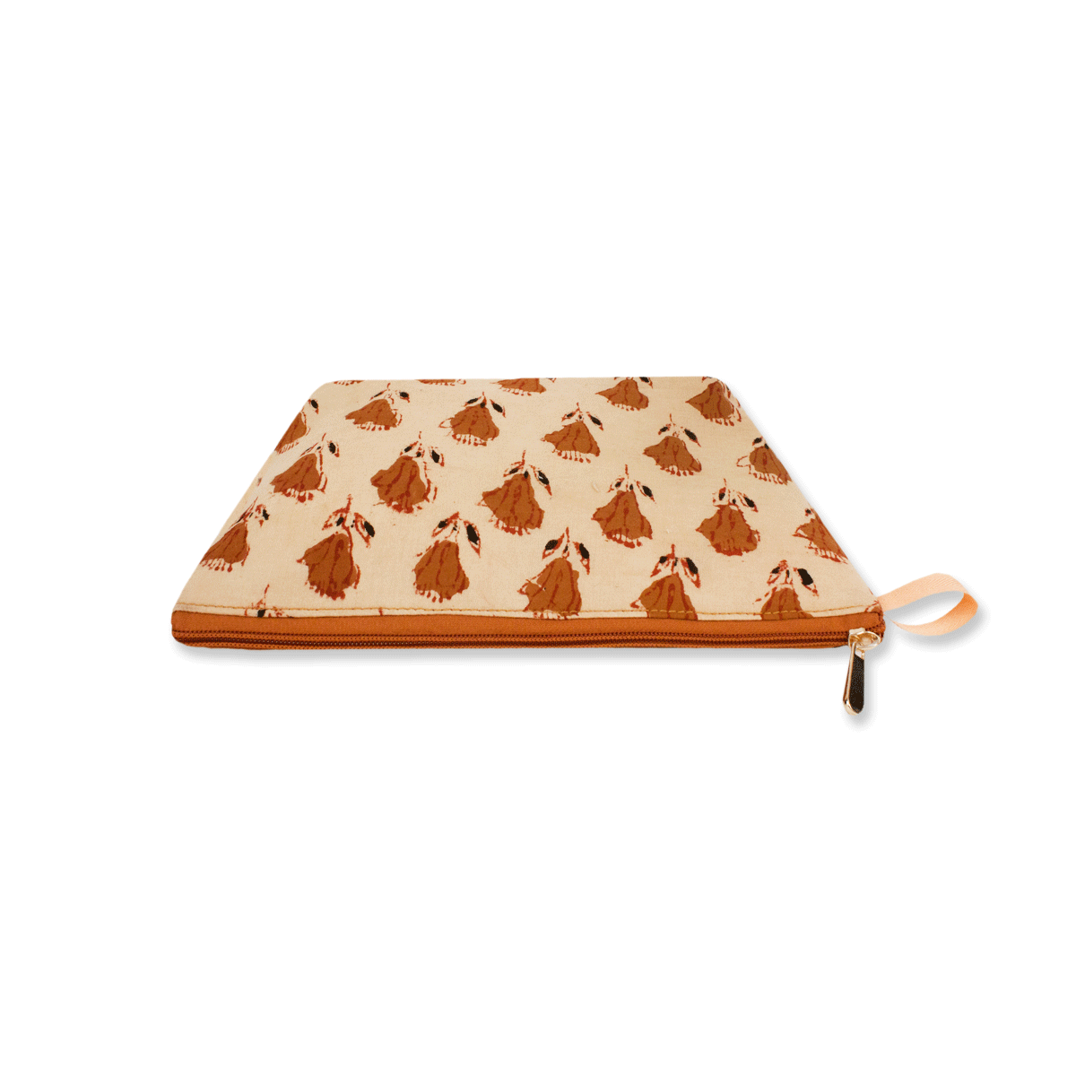 Brown Tulips Block Printed Pouch