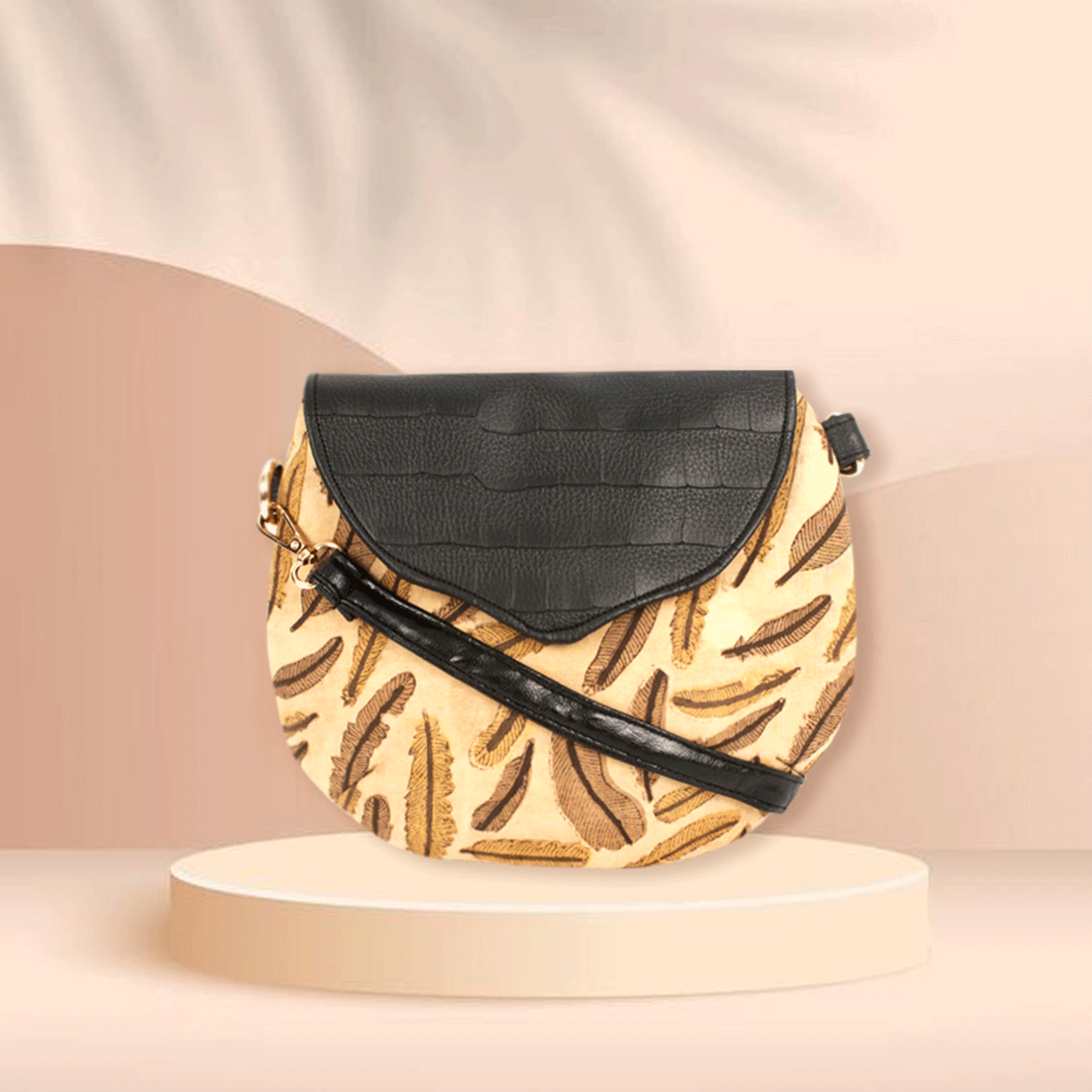 Feathers Block Printed Sling Bag