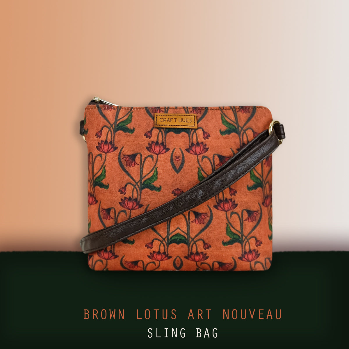 Brown Lotus Art Nouveau Sling Bag