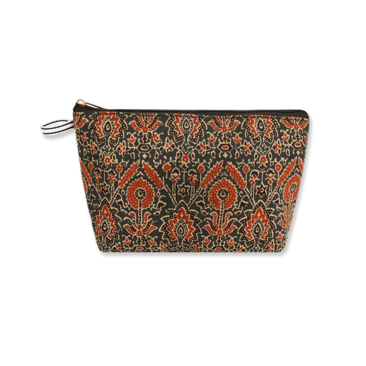 Brown Red Floral Block Printed Pouch
