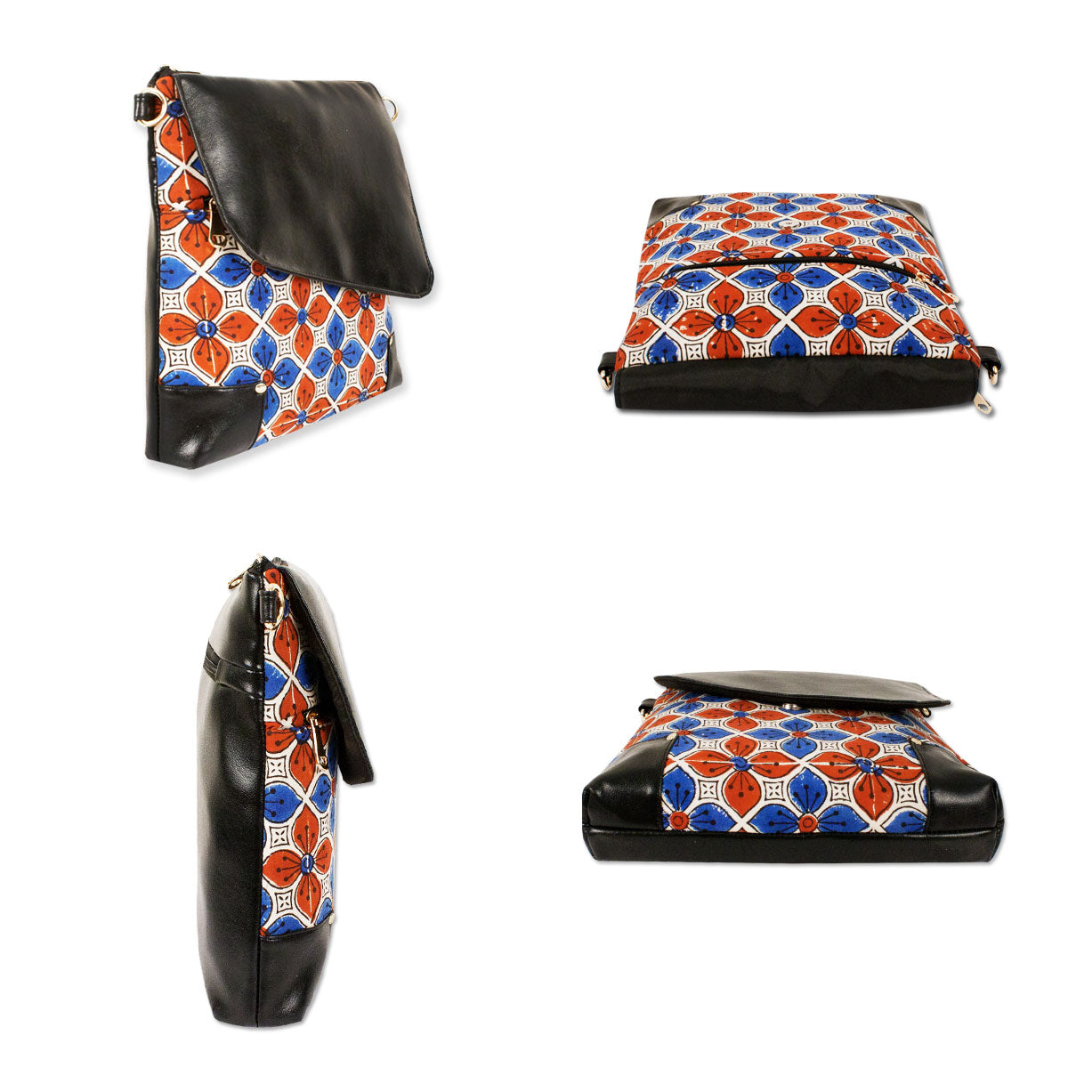 Red Blue Flower Messenger Pouch Combo
