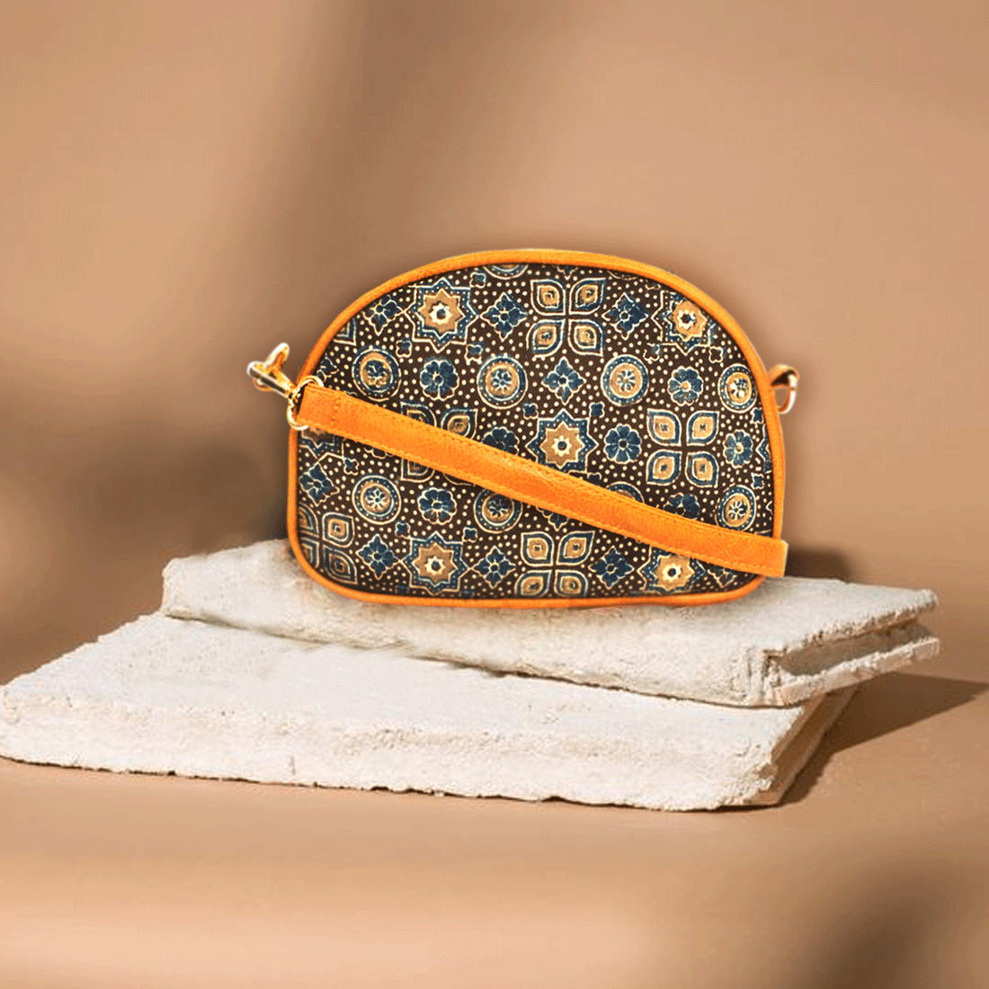 Ajrakh Block printed Box Sling Bag