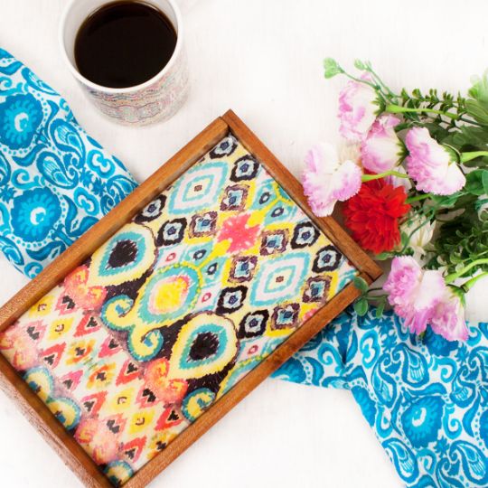 Blue Ikkat Small Rectangle Serving Tray