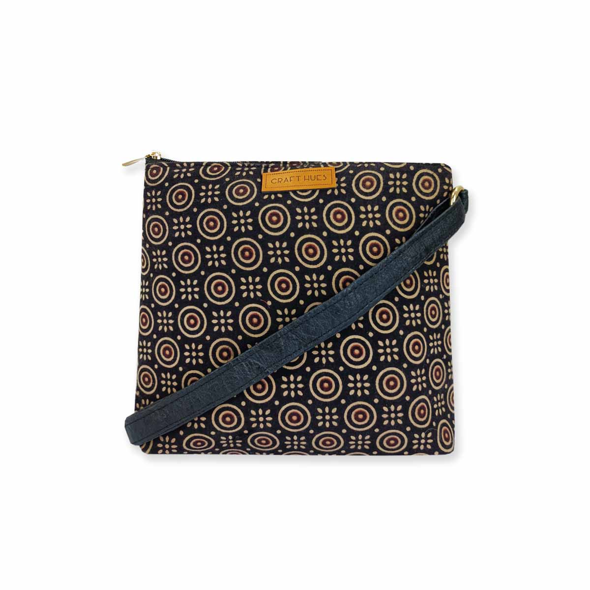 Block-Printed Golden Circle Sling Bag