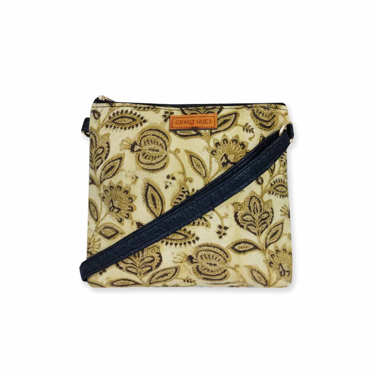 Block-Printed Golden Garden Sling Bag