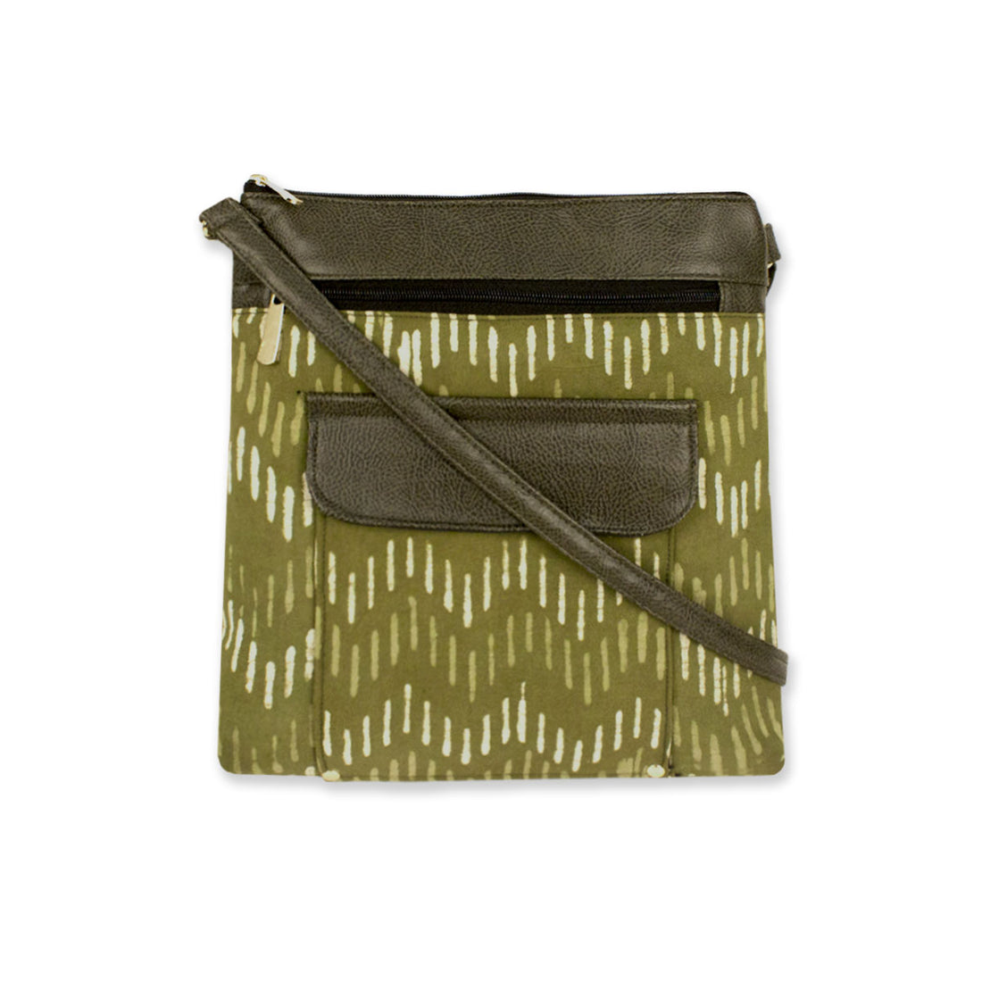 Green Zig-Zag Block Printed Messenger Bag