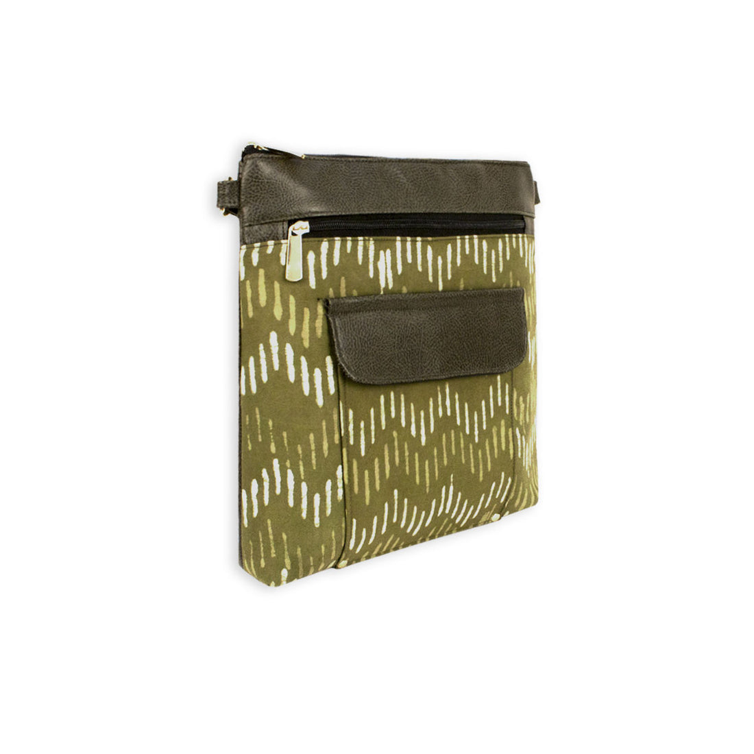 Green Zig-Zag Block Printed Messenger Bag