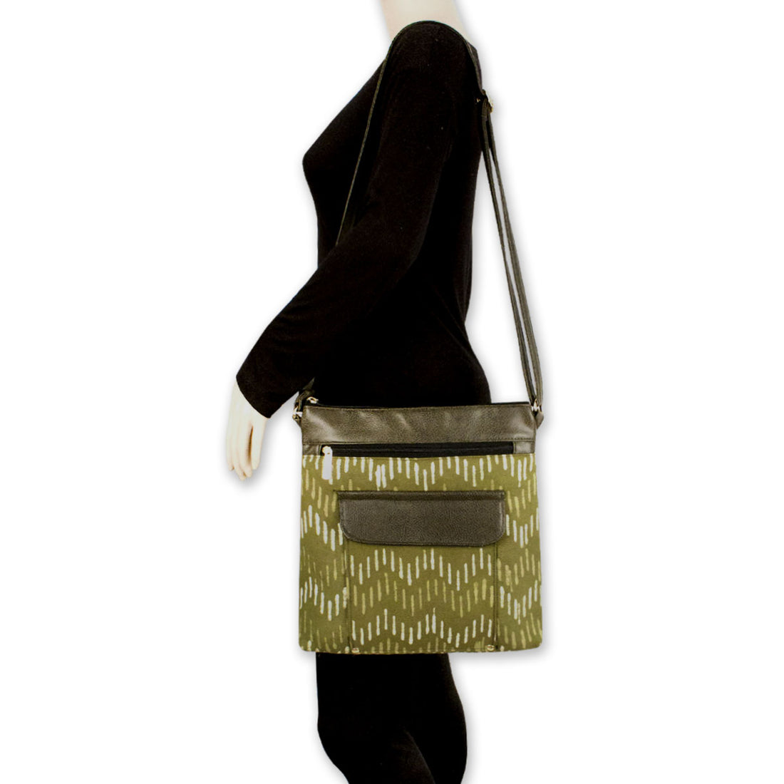 Green Zig-Zag Block Printed Messenger Bag