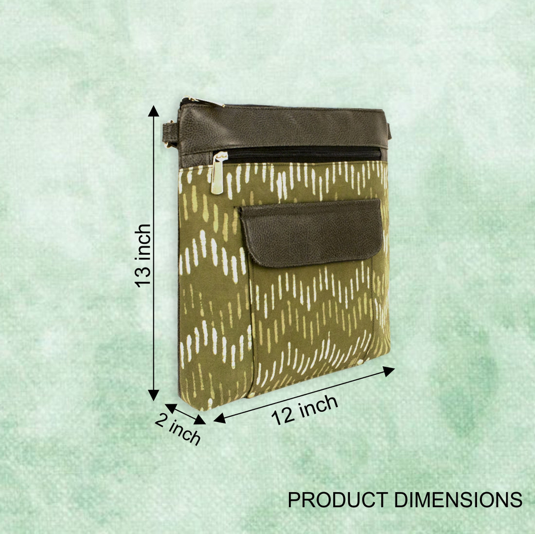 Green Zig-Zag Block Printed Messenger Bag