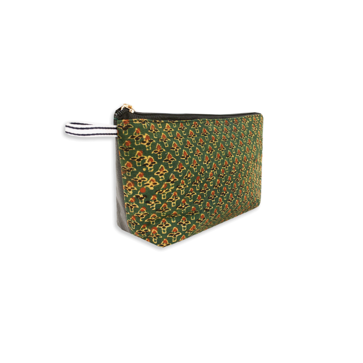 Green Floral Block Printed Pouch