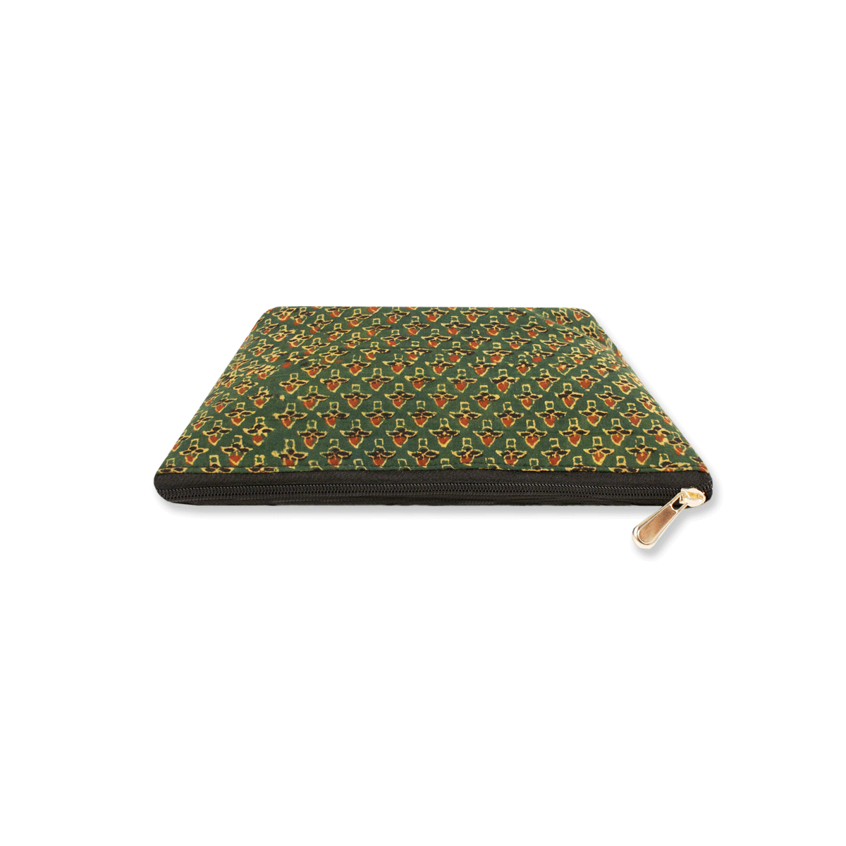 Green Floral Block Printed Pouch