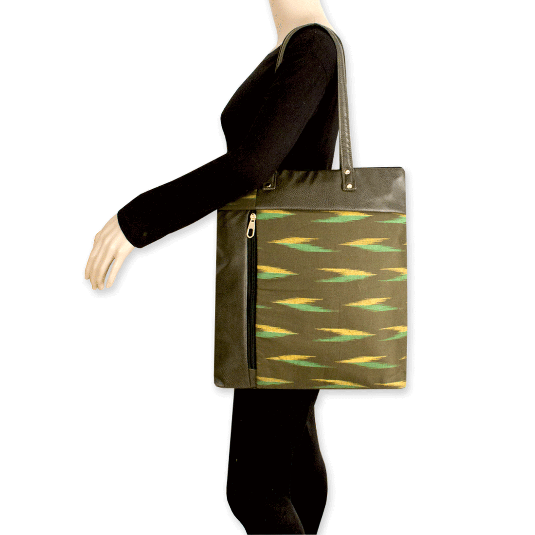 Off-beat Olive Ikat Office Bag