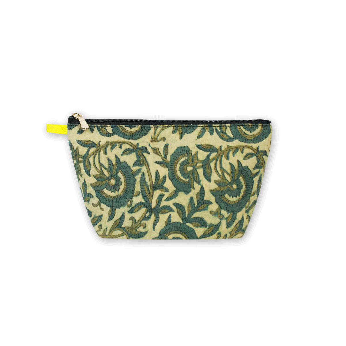 Green Floral Block Printed Pouch