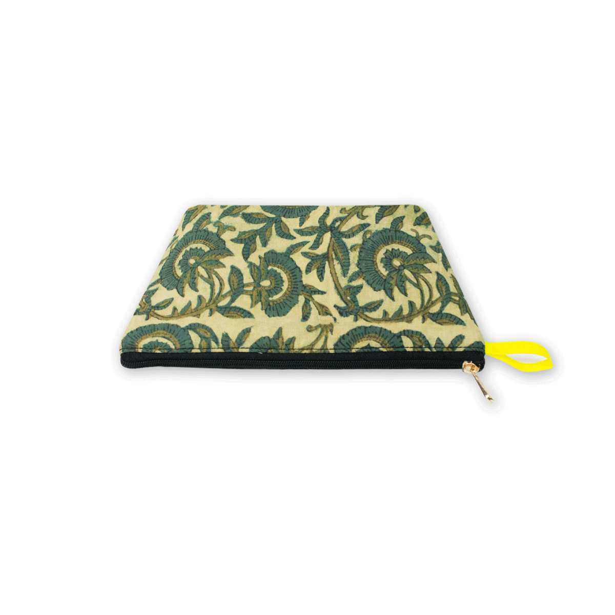Green Floral Block Printed Pouch
