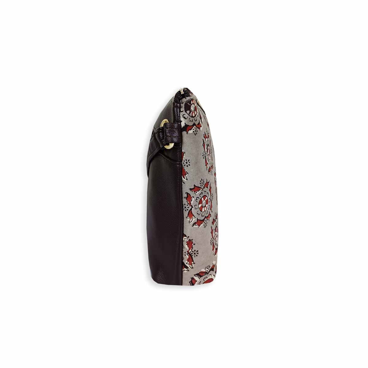 Block-Printed Grey Red Sling Bag