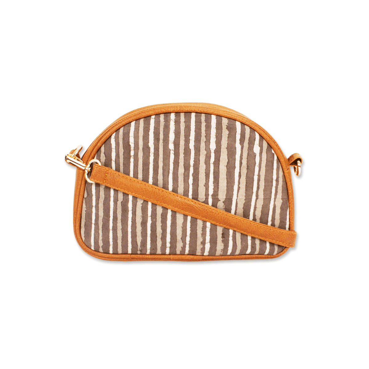 Grey Stripes Block printed Box Sling Bag