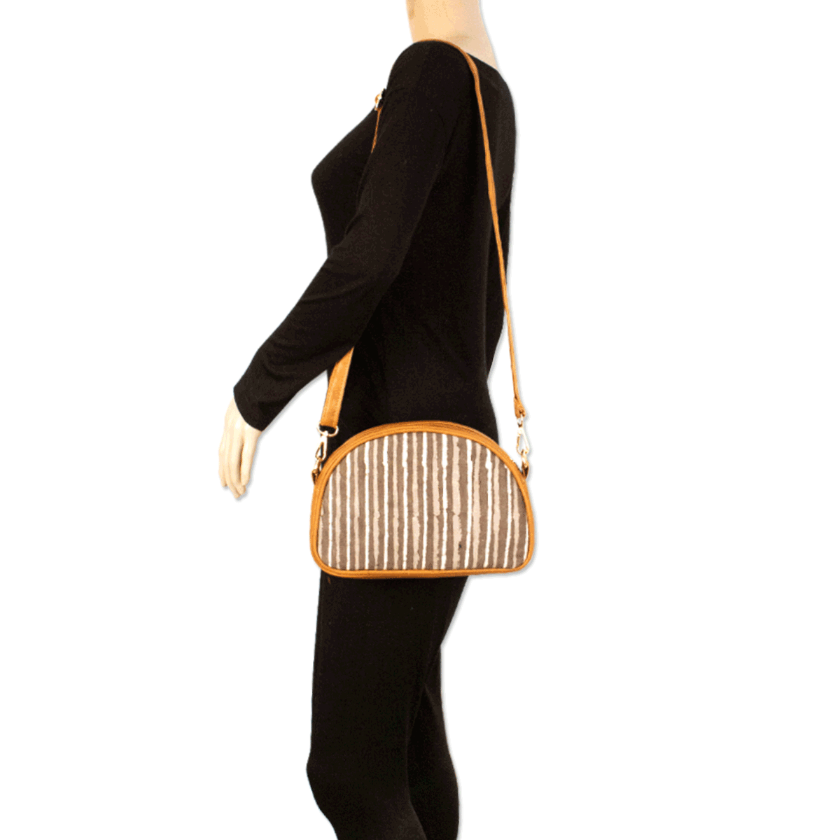 Grey Stripes Block printed Box Sling Bag