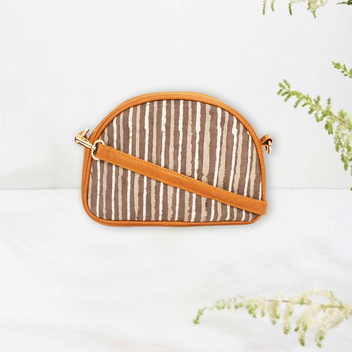 Grey Stripes Block printed Box Sling Bag
