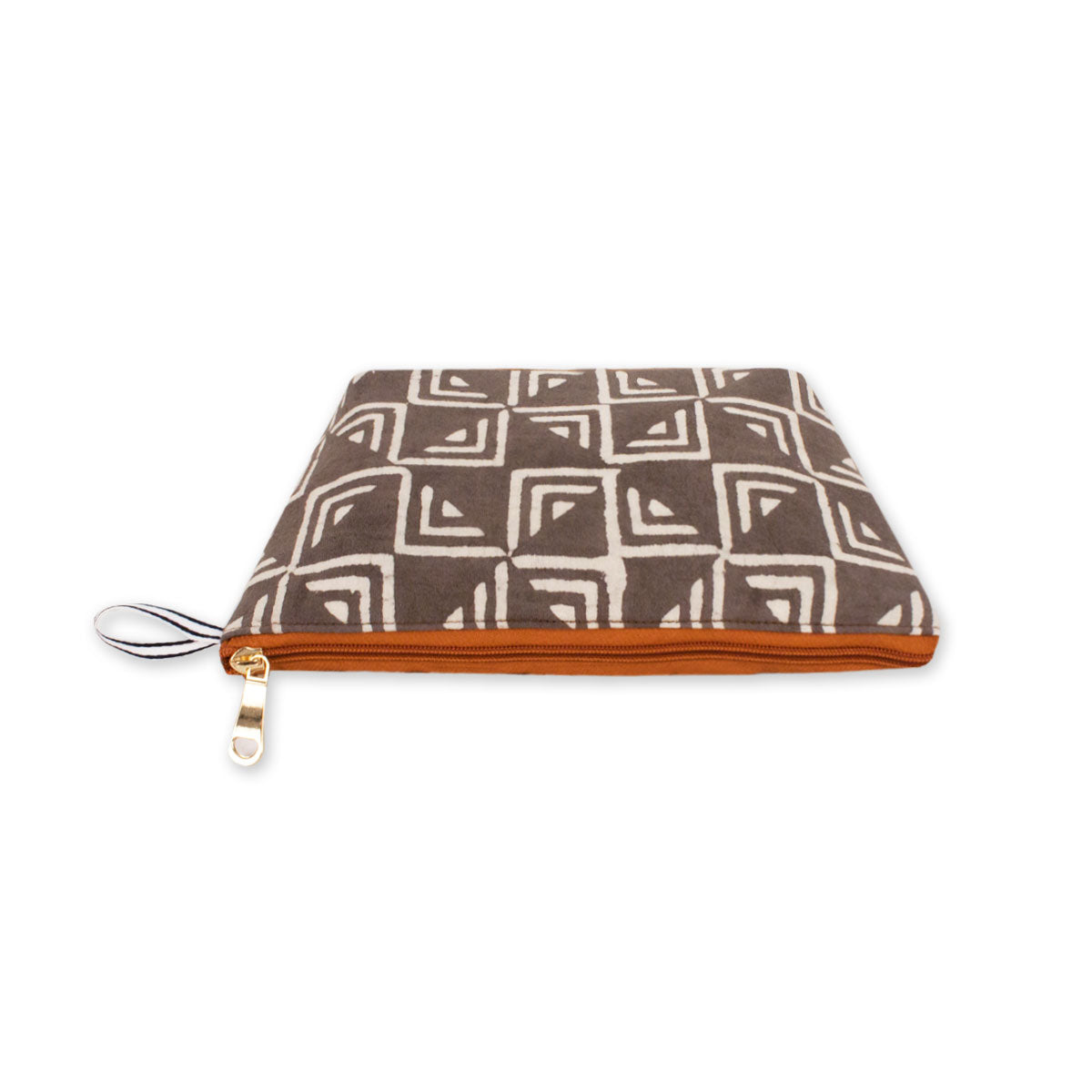 Grey Triangle Block Printed Pouch