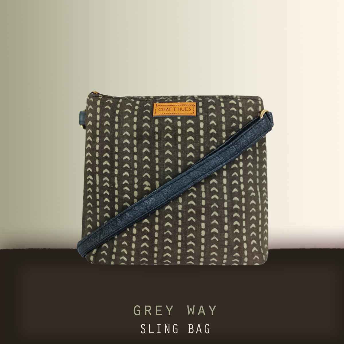 Block-Printed Grey Way Sling Bag