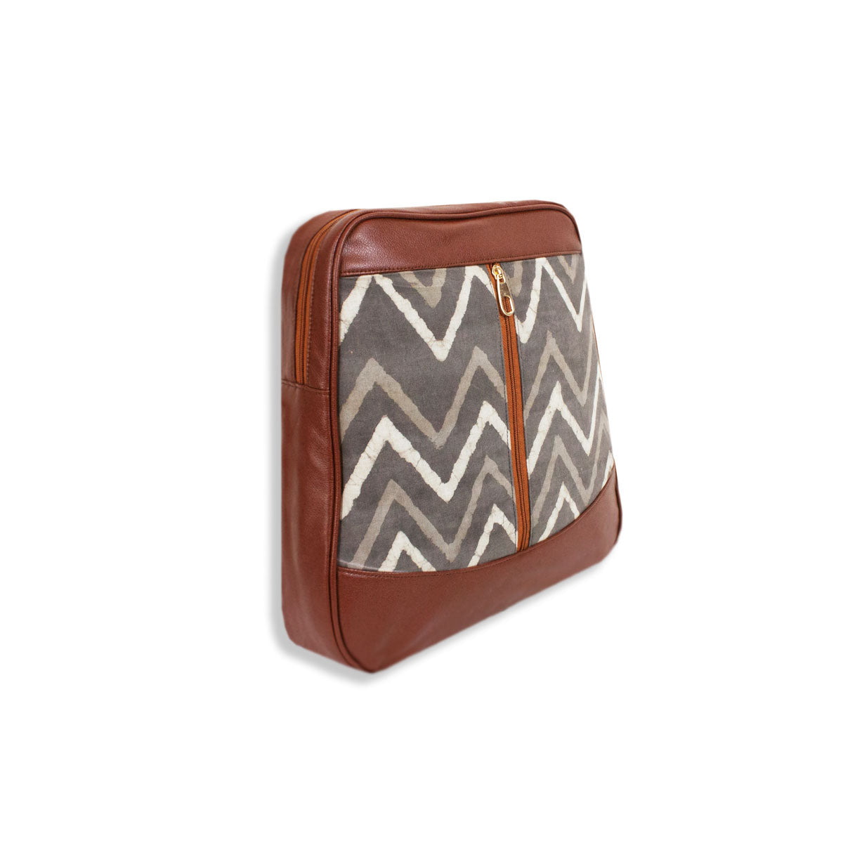 Grey Zig-zag Block-printed Backpack