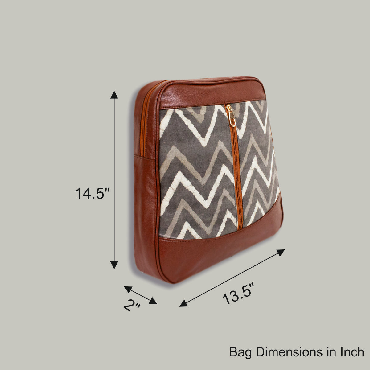Grey Zig-zag Block-printed Backpack