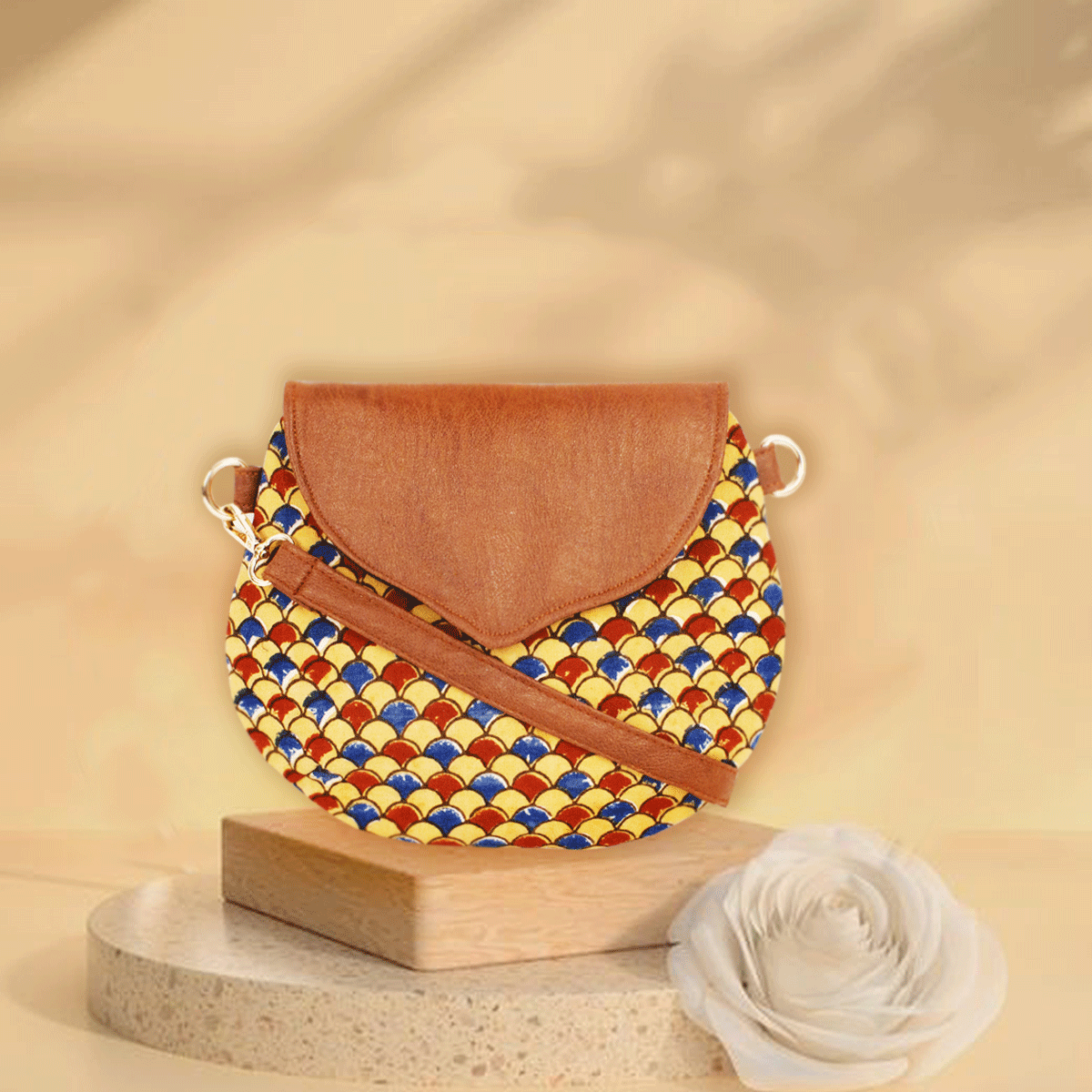 Half-moon Block Printed Sling Bag