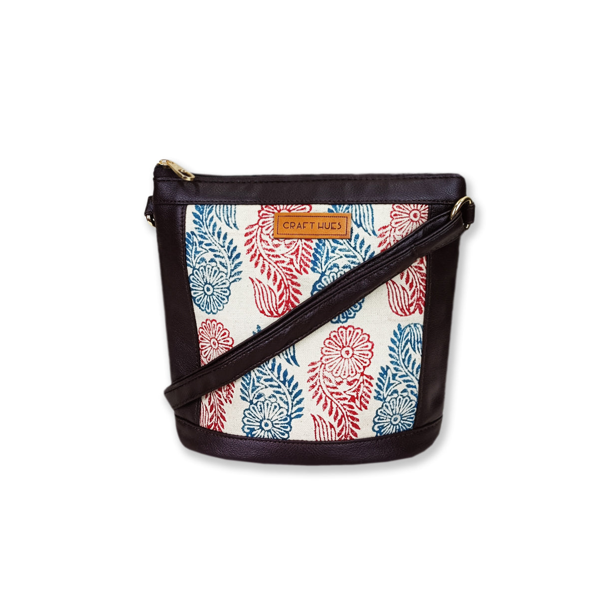 Indian Flower Block-Printed Bucket Sling Bag
