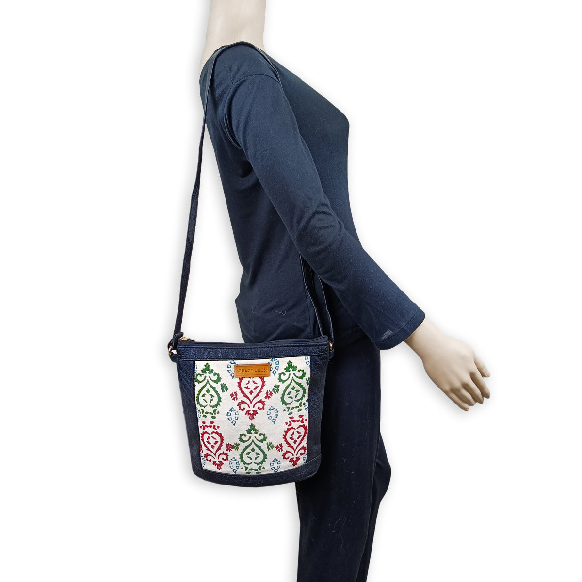 Indian Heart Block-Printed Bucket Sling Bag