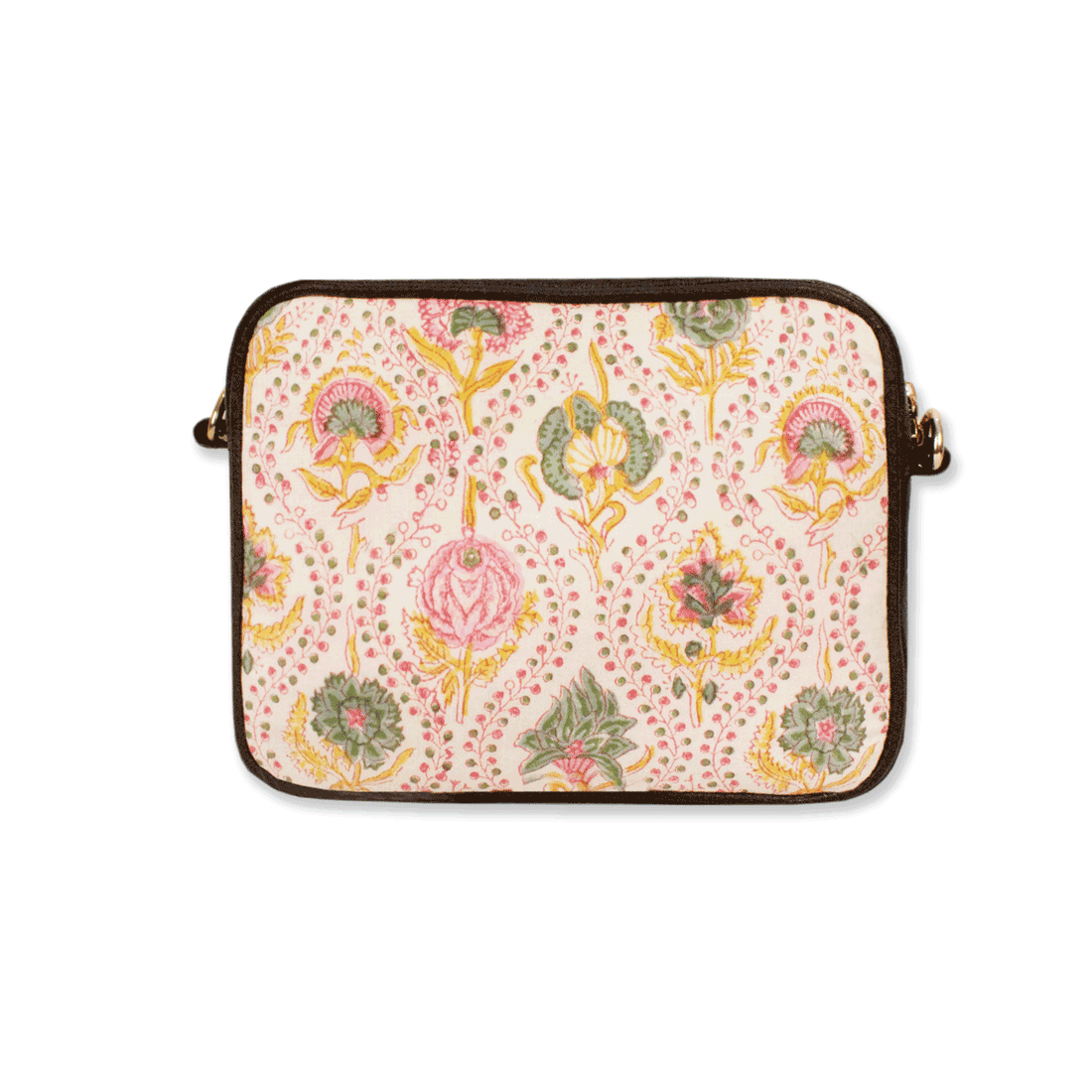 Yellow Peach Floral Block printed Box Sling Bag