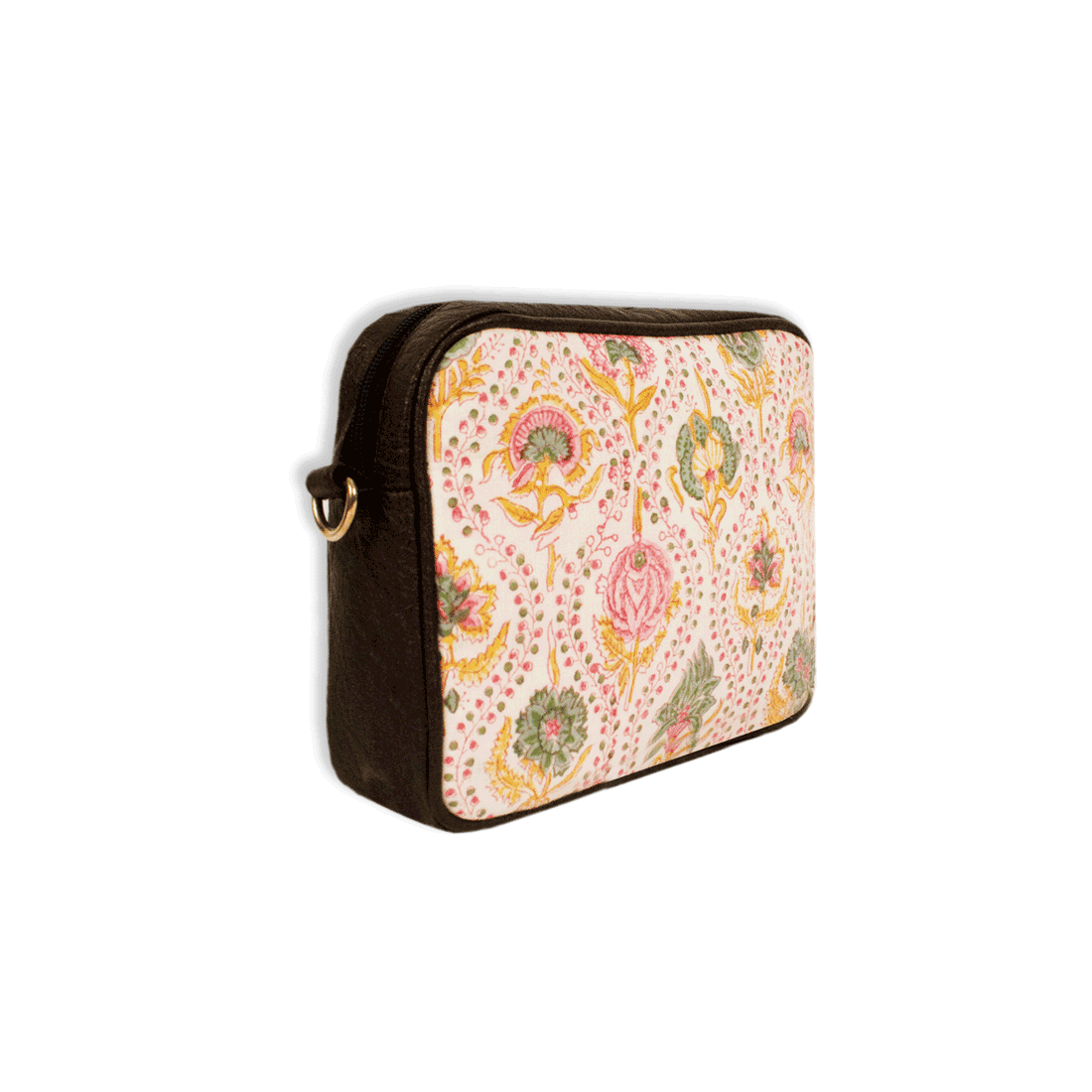 Yellow Peach Floral Block printed Box Sling Bag