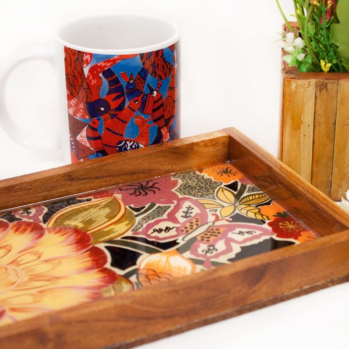 Large Flower Small Rectangle Serving Tray
