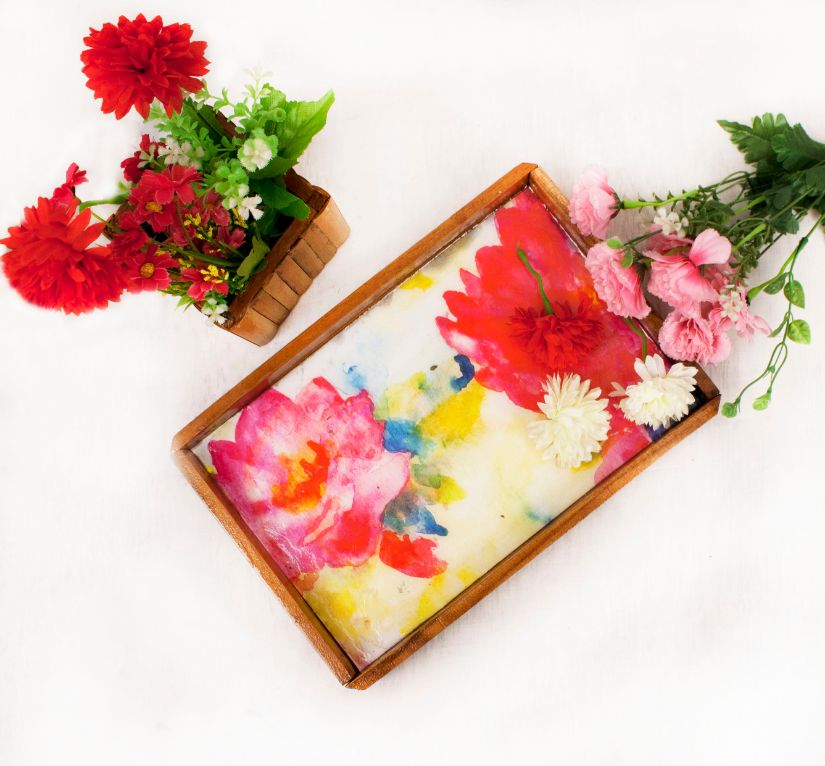 Pink Lotus Rectangle Serving Tray