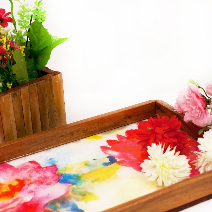 Pink Lotus Rectangle Serving Tray