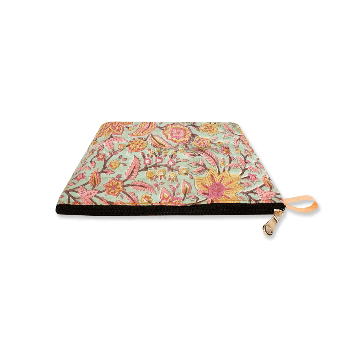 Mint Floral Block Printed Pouch