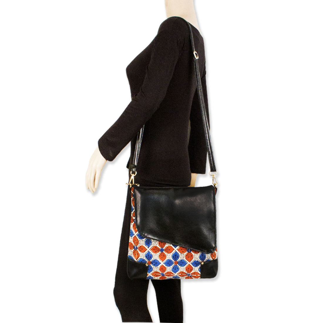 Red Blue Floral Printed Messenger Bag